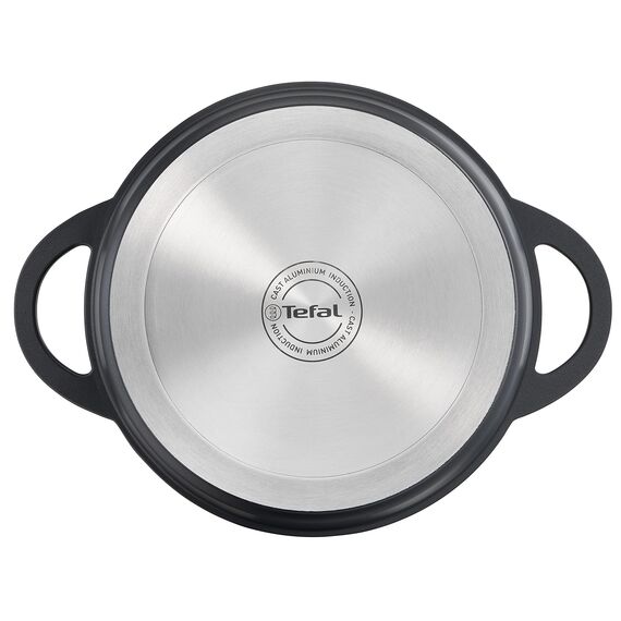 TEFAL TRATTORIA E21853 Schmortopf| Aluguss | Gussdeckel | Antihaft-Beschichtung| gute Wärmespeicherung | für Schmorgerichte | Silikon Griffschutz inkl.| Bratentopf | induktionsgeeignet|Schwarz, 28cm