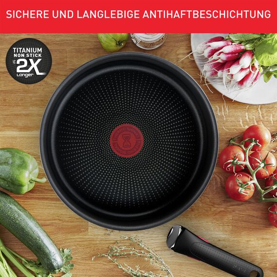 Tefal Ingenio Emotion 5-tlg.Topf und Pfannenset abnehmbarer Griff, stapelbar, platzsparend, Topfset Induktion mit Titanium 2X Antihaftversiegelung, einfache Handhabung und Reinigung, L897S5