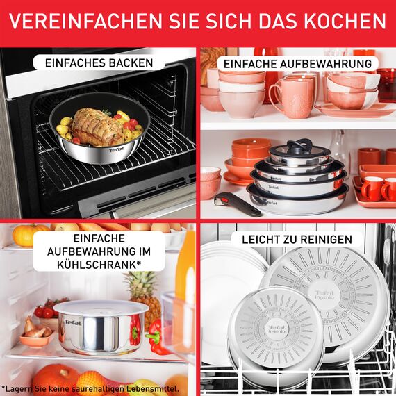 Tefal Ingenio Emotion 5-tlg.Topf und Pfannenset abnehmbarer Griff, stapelbar, platzsparend, Topfset Induktion mit Titanium 2X Antihaftversiegelung, einfache Handhabung und Reinigung, L897S5