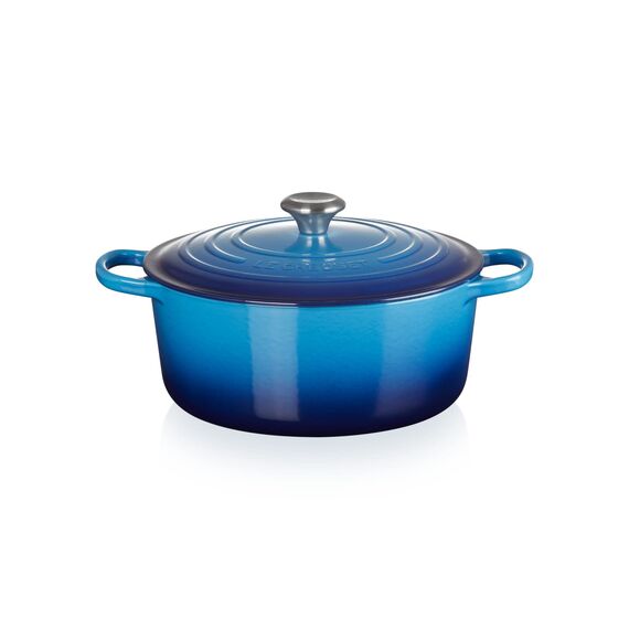 Le Creuset Signature Gusseisen-Bräter mit Deckel, Ø 28 cm, Rund, Für alle Herdarten und Induktion geeignet, Volumen: 6,7 l, 6,125 kg, Azure, 21177282202430