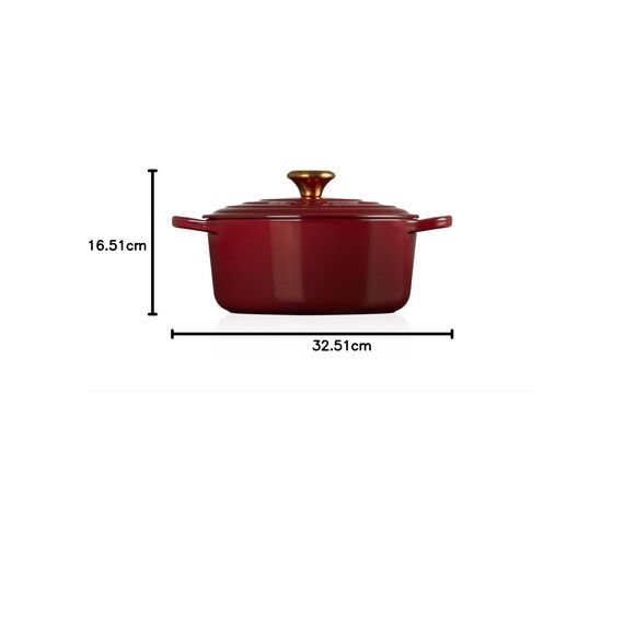Le Creuset Signature Gusseisen-Bräter mit Deckel, Ø 24 cm, Rund, Für alle Herdarten und Induktion geeignet, Volumen: 4,2 l, 4,305 kg, Garnet, 21177249494441