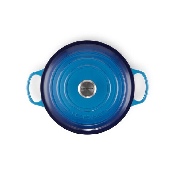 Le Creuset Signature Gusseisen-Bräter mit Deckel, Ø 28 cm, Rund, Für alle Herdarten und Induktion geeignet, Volumen: 6,7 l, 6,125 kg, Azure, 21177282202430