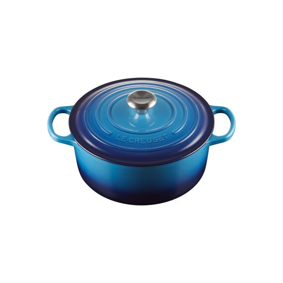 Le Creuset Signature Gusseisen-Bräter mit Deckel, Ø 26 cm, Rund, Für alle Herdarten und Induktion geeignet, Volumen: 5,3 l, 5,135 kg, Azure, 21177262202430