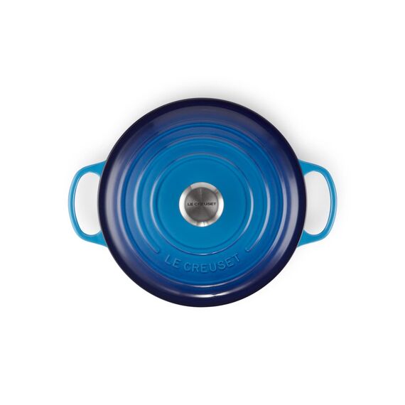 Le Creuset Signature Gusseisen-Bräter mit Deckel, Ø 26 cm, Rund, Für alle Herdarten und Induktion geeignet, Volumen: 5,3 l, 5,135 kg, Azure, 21177262202430