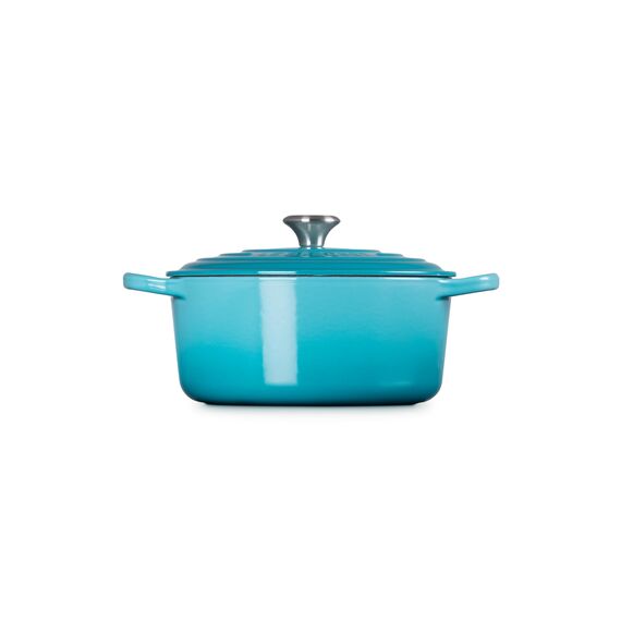 Le Creuset Signature Gusseisen-Bräter mit Deckel, Ø 22 cm, Rund, Für alle Herdarten und Induktion geeignet, Volumen: 3,3 l, 3,932 kg, Karibik, 21177221702430