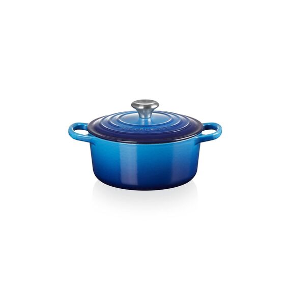 Le Creuset Signature Gusseisen-Bräter mit Deckel, Ø 20 cm, Rund, Für alle Herdarten und Induktion geeignet, Volumen: 2,4 l, 3,092 kg, Azure, 21177202202430
