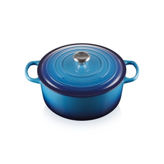 Le Creuset Signature Gusseisen-Bräter mit Deckel, Ø 28 cm, Rund, Für alle Herdarten und Induktion geeignet, Volumen: 6,7 l, 6,125 kg, Azure, 21177282202430