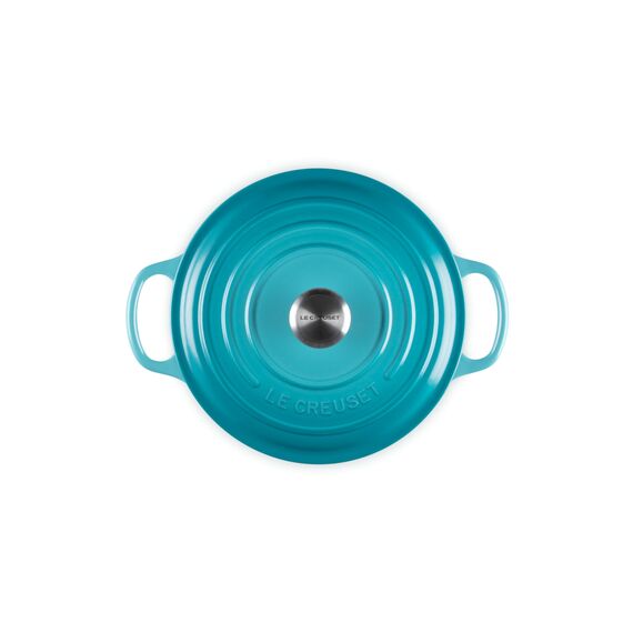 Le Creuset Signature Gusseisen-Bräter mit Deckel, Ø 22 cm, Rund, Für alle Herdarten und Induktion geeignet, Volumen: 3,3 l, 3,932 kg, Karibik, 21177221702430