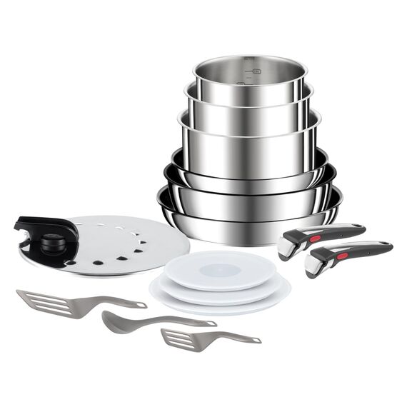Tefal Ingenio Preference On 15-teiliges Topf und Pfannenset abnehmbarer Griff, stapelbar, platzsparend, Topfset Induktion mit Antihaftversiegelung, einfache Handhabung und Reinigung, L97495