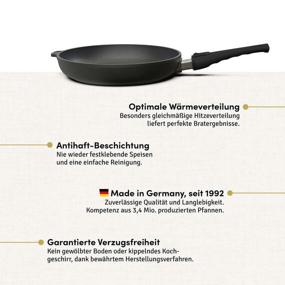 Hoffmann Aluguss Bratpfanne 24 cm Induktion mit Deckel 4,5 cm Innenhöhe I Made in Germany I Hoher Rand I Antihaftbeschichtet I Backofengeeignet 280 Grad Induktion geeignet