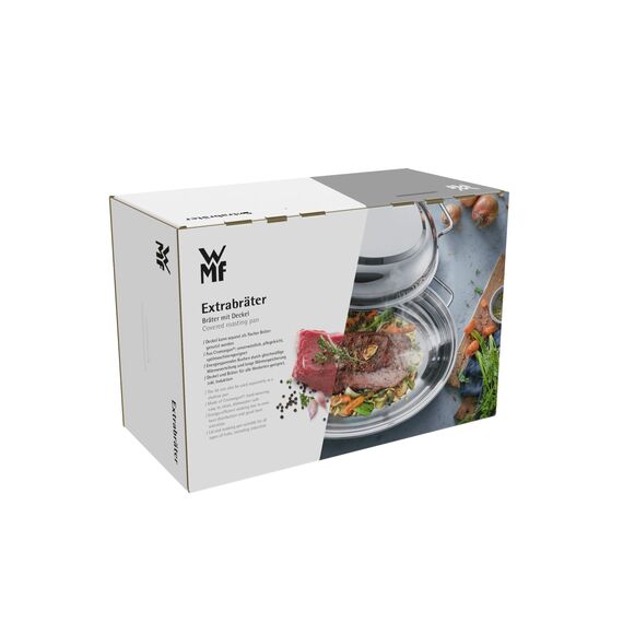 WMF Bräter mit Deckel backofengeeignet, 8,5l, Bräter Induktion, Cromargan Edelstahl, Induktionsdeckel, Schmortopf, 41 x 28,5 x 18 cm
