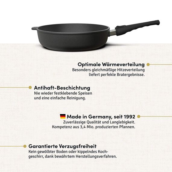 Hoffmann Aluguss Bratpfanne 28 cm Induktion Hoher Rand 7 cm Innenhöhe I Pfanne Induktionsherd I Schmorpfanne 28cm I Abnehmbarer Griff Hochrandpfanne