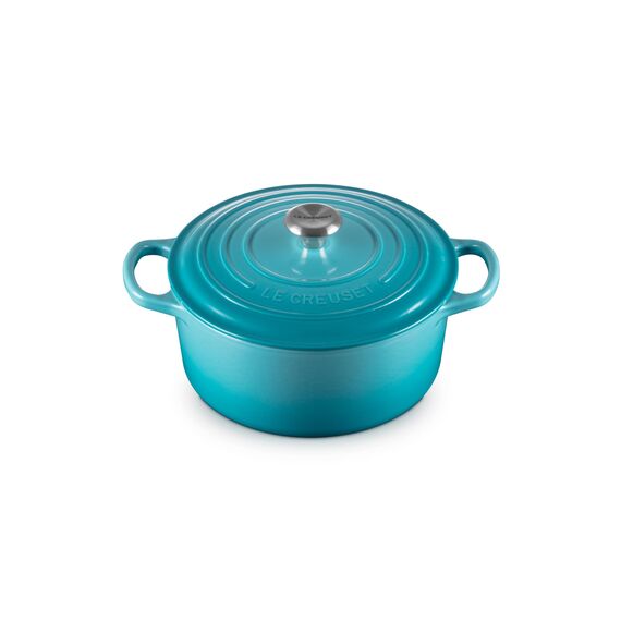 Le Creuset Signature Gusseisen-Bräter mit Deckel, Ø 22 cm, Rund, Für alle Herdarten und Induktion geeignet, Volumen: 3,3 l, 3,932 kg, Karibik, 21177221702430