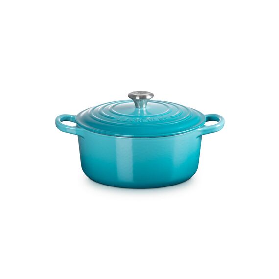 Le Creuset Signature Gusseisen-Bräter mit Deckel, Ø 22 cm, Rund, Für alle Herdarten und Induktion geeignet, Volumen: 3,3 l, 3,932 kg, Karibik, 21177221702430