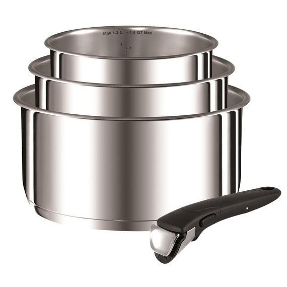 Tefal Ingenio Preference 4-teiliges Kasserollenset, 16/18/20 cm, Topfset abnehmbarer Griff, Topfset Induktion stapelbar, platzsparend, einfache Handhabung und Reinigung, Edelstahl, L94195