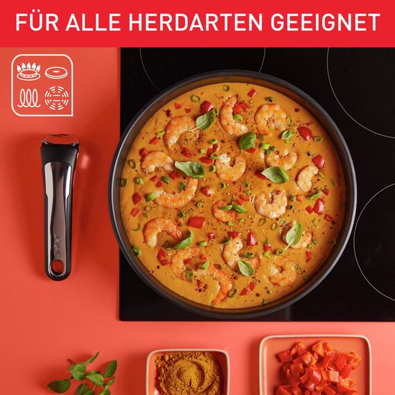 Tefal Ingenio Preference On 3-teiliges Pfannenset abnehmbarer Griff, 24/28 cm, stapelbar, platzsparend, Topfset Induktion mit Antihaftversiegelung, einfache Handhabung und Reinigung, L97493
