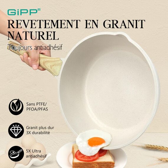 GiPP Schmorpfannen Bratpfannem 28cm Hoher Rand, Antihaft Wokpfanne mit Deckel, 4.3L Keramik-Antihaftbeschichtung 28cm Pfanne mit Deckel, PFOS/PFOA-frei, für alle Herdarten-Weiß
