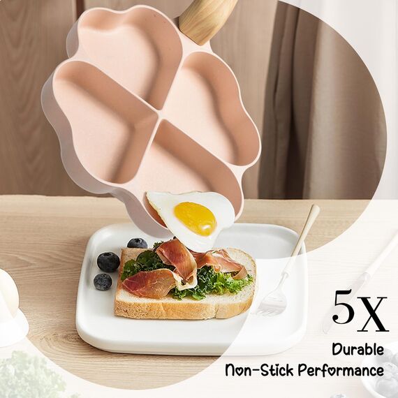 RIOVARM 4-Loch Herzform Eierpfanne Antihaftbeschichtung Granit Kleine Pfannen Induktion Bratpfanne Kreativ Niedlich Omelett-Pfanne ohne PFOA Gesunde Pfannkuchen Pfanne zum Frühstück