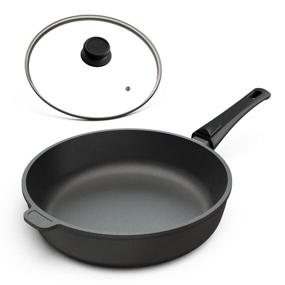 Hoffmann Induktionspfanne 24 cm Antihaftbeschichtet I Innenhöhe 7 cm mit Glasdeckel I Made in Germany I Verzugsfreier Boden