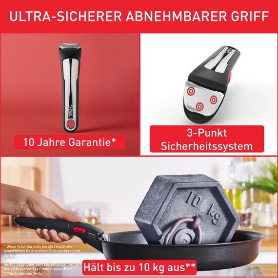 Tefal Ingenio Unlimited On 3-teiliges Pfannenset abnehmbarer Griff, 24/28 cm, platzsparend, stapelbar, Pfannenset Induktion mit Antihaftversiegelung, einfache Handhabung und Reinigung, L39591