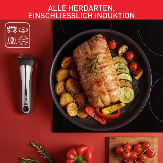 Tefal Ingenio Unlimited On 3-teiliges Pfannenset abnehmbarer Griff, 24/28 cm, platzsparend, stapelbar, Pfannenset Induktion mit Antihaftversiegelung, einfache Handhabung und Reinigung, L39591