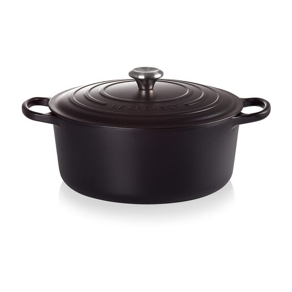 Le Creuset Signature Gusseisen-Bräter mit Deckel, Ø 30 cm, Rund, Für alle Herdarten und Induktion geeignet, Volumen: 8,1 l, 9, Schwarz, 21177300000430