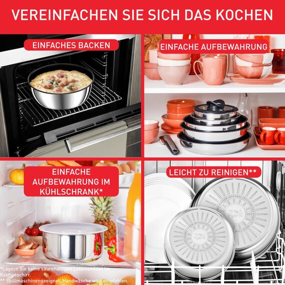 Tefal Ingenio Preference On 3-teiliges Pfannenset abnehmbarer Griff, 24/28 cm, stapelbar, platzsparend, Topfset Induktion mit Antihaftversiegelung, einfache Handhabung und Reinigung, L97493