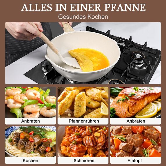 GiPP Bratpfanne Mit Hohem Rand, 30 Cm, 5 L, Antihaftbeschichtet, Mit Glasdeckel, Keramik-Antihaftbeschichtung Und Gegengriff, Gesunde, Ungiftige Bratpfanne, Pfos-/Pfoa-Frei, FüR Alle Herdarten, Weiß