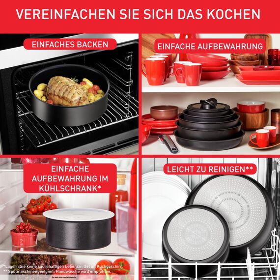 Tefal Ingenio Unlimited On 4-teiliges Kasserollenset, 16/18/20 cm, Topfset abnehmbarer Griff, stapelbar, platzsparend, Topfset Induktion antihaftversiegelt, einfache Handhabung und Reinigung, L39594