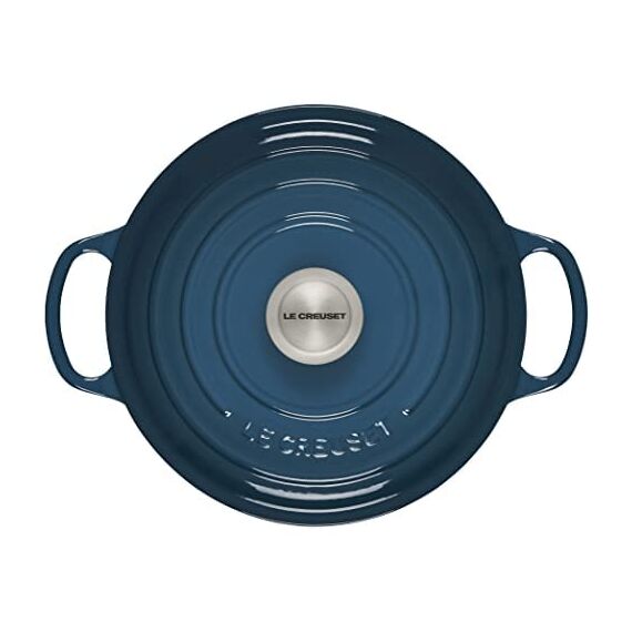 Le Creuset Signature Gusseisen-Bräter mit Deckel, Ø 24 cm, Rund, Für alle Herdarten und Induktion geeignet, Volumen: 4,2 l, 4,305 kg, Deep Teal, 21177246422430