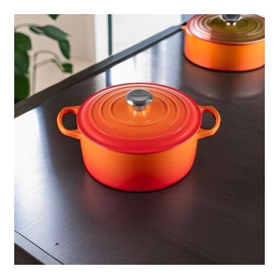 Le Creuset Signature Gusseisen-Bräter mit Deckel, Ø 24 cm, Rund, Für alle Herdarten und Induktion geeignet, Volumen: 4,2 l, 4,305 kg, Ofenrot, 21177240902430