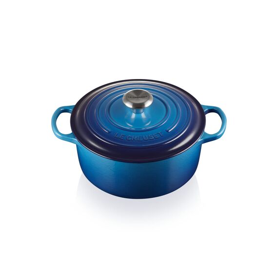 Le Creuset Signature Gusseisen-Bräter mit Deckel, Ø 24 cm, Rund, Für alle Herdarten und Induktion geeignet, Volumen: 4,2 l, 4,305 kg, Azure, 21177242202430