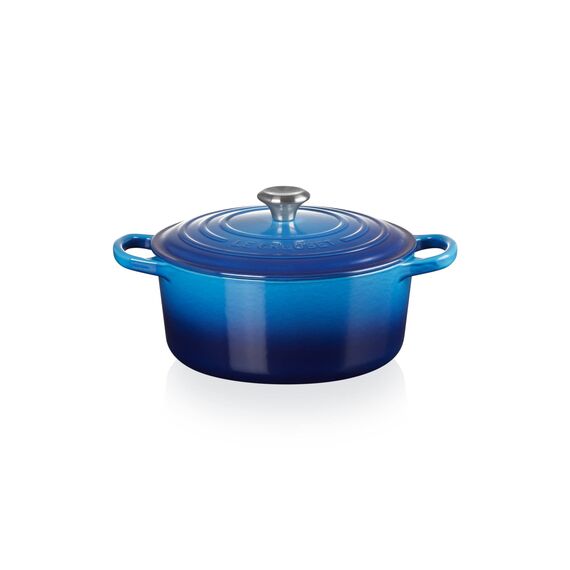 Le Creuset Signature Gusseisen-Bräter mit Deckel, Ø 22 cm, Rund, Für alle Herdarten und Induktion geeignet, Volumen: 3,3 l, 3,932 kg, Azure, 21177222202430