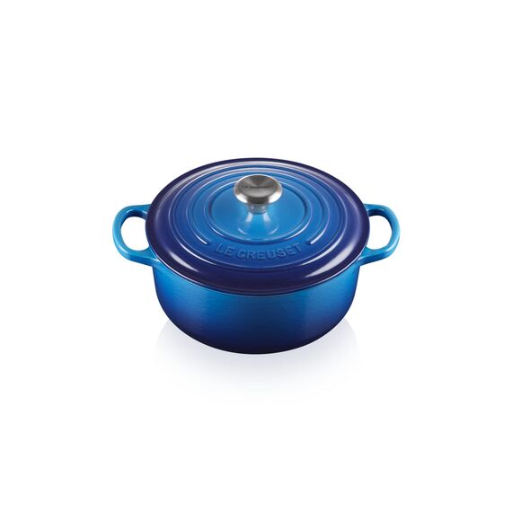 Le Creuset Signature Gusseisen-Bräter mit Deckel, Ø 22 cm, Rund, Für alle Herdarten und Induktion geeignet, Volumen: 3,3 l, 3,932 kg, Azure, 21177222202430