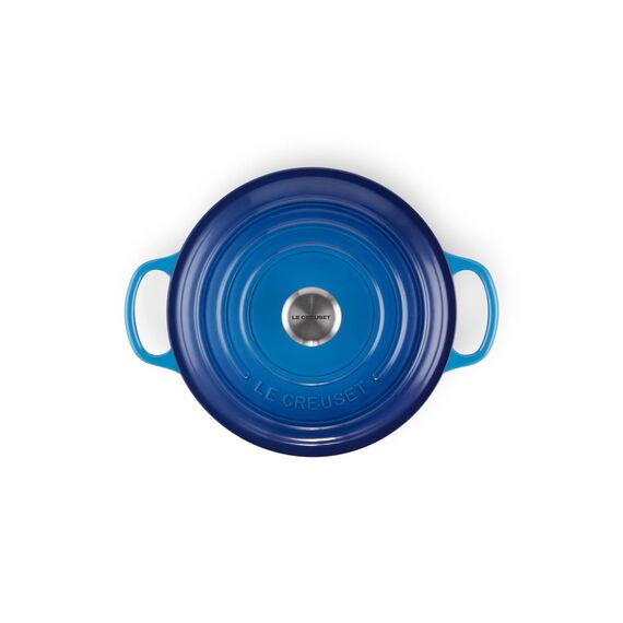 Le Creuset Signature Gusseisen-Bräter mit Deckel, Ø 22 cm, Rund, Für alle Herdarten und Induktion geeignet, Volumen: 3,3 l, 3,932 kg, Azure, 21177222202430