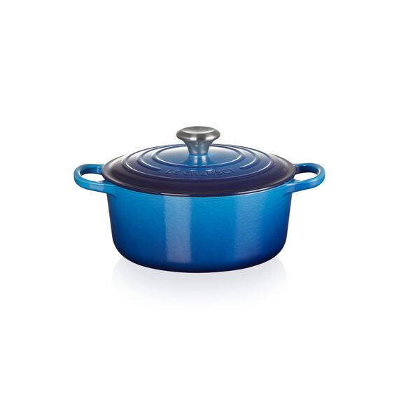 Le Creuset Signature Gusseisen-Bräter mit Deckel, Ø 24 cm, Rund, Für alle Herdarten und Induktion geeignet, Volumen: 4,2 l, 4,305 kg, Azure, 21177242202430
