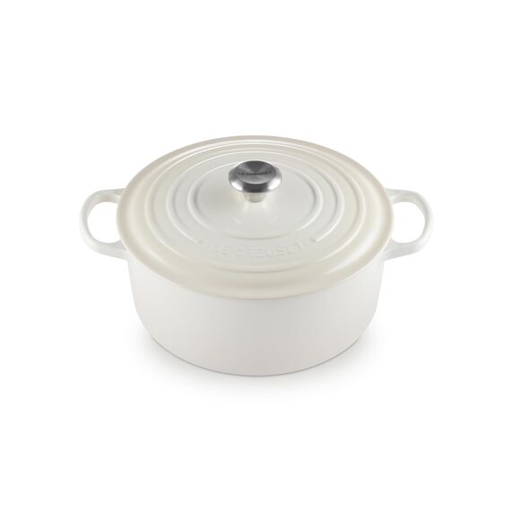 Le Creuset Signature Gusseisen-Bräter mit Deckel, Ø 28 cm, Rund, Für alle Herdarten und Induktion geeignet, Volumen: 6,7 l, 6,125 kg, Meringue, 21177287164430