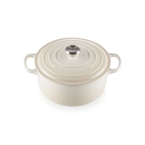 Le Creuset Signature Gusseisen-Bräter mit Deckel, Ø 22 cm, Rund, Für alle Herdarten und Induktion geeignet, Volumen: 3,3 l, 3,932 kg, Meringue, 21177227164430