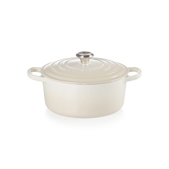 Le Creuset Signature Gusseisen-Bräter mit Deckel, Ø 22 cm, Rund, Für alle Herdarten und Induktion geeignet, Volumen: 3,3 l, 3,932 kg, Meringue, 21177227164430