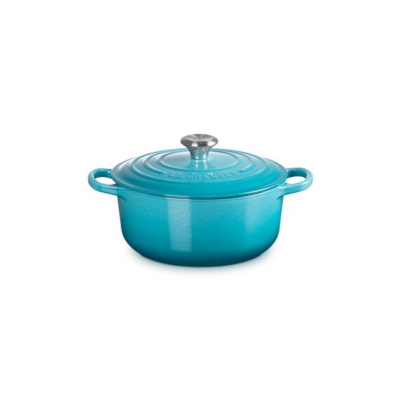 Le Creuset Signature Gusseisen-Bräter mit Deckel, Ø 20 cm, Rund, Für alle Herdarten und Induktion geeignet, Volumen: 2,4 l, 3,092 kg, Karibik, 21177201702430
