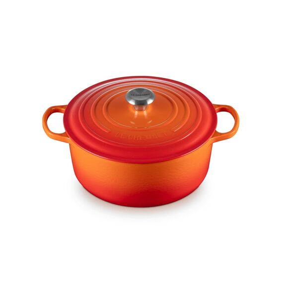 Le Creuset Signature Gusseisen-Bräter mit Deckel, Ø 28 cm, Rund, Für alle Herdarten und Induktion geeignet, Volumen: 6,7 l, 6,125 kg, Ofenrot, 21177280902430