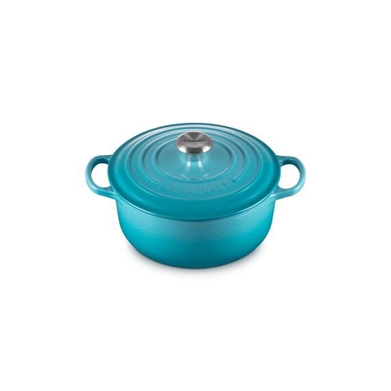 Le Creuset Signature Gusseisen-Bräter mit Deckel, Ø 20 cm, Rund, Für alle Herdarten und Induktion geeignet, Volumen: 2,4 l, 3,092 kg, Karibik, 21177201702430