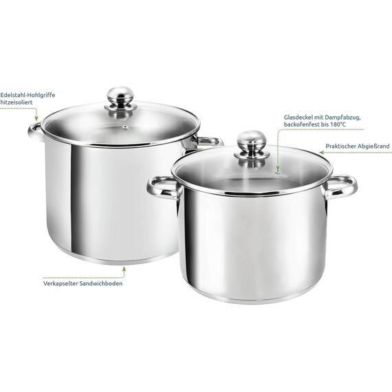 Kopf XXL Kochtopf Grandis Ø 24 cm, geeignet für alle Herdarten inkl. Induktion, 9 Liter Topf aus hochwertigem Edelstahl mit Glasdeckel