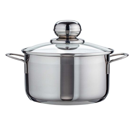 Level One Topf Edelstahl 16 cm Kochtopf Induktion 1,9 L Fleischtopf & Bratentopf mit Glasdeckel für den Backofen, rostfreier Edelstahl, für alle Herdarten geeignet