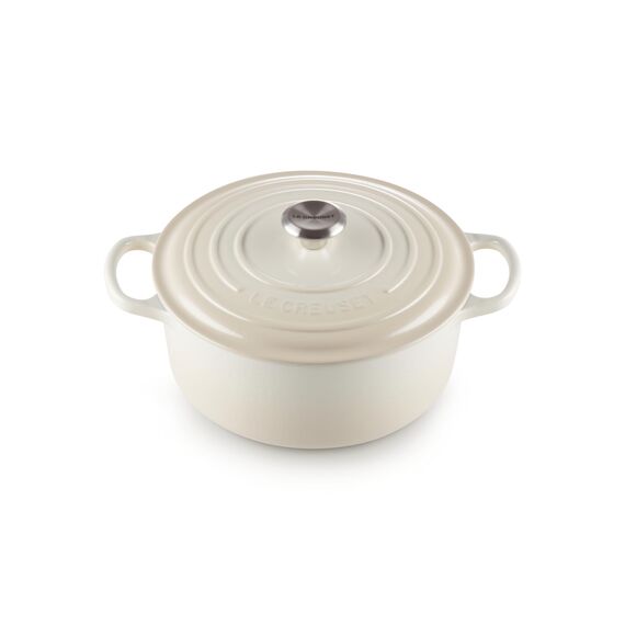Le Creuset Signature Gusseisen-Bräter mit Deckel, Ø 26 cm, Rund, Für alle Herdarten und Induktion geeignet, Volumen: 5,3 l, 5,135 kg, Meringue, 21177267164430