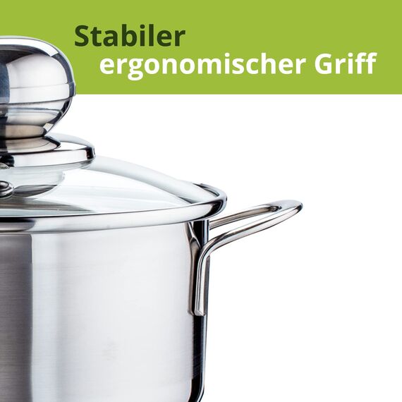 Level One Topf Edelstahl 14 cm Kochtopf Induktion 1,2 Liter, Mini Fleischtopf & Bratentopf mit Glasdeckel für den Backofen, rostfreier Edelstahl, für alle Herdarten geeignet