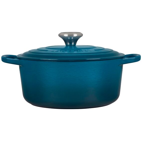 Le Creuset Signature Gusseisen-Bräter mit Deckel, Ø 24 cm, Rund, Für alle Herdarten und Induktion geeignet, Volumen: 4,2 l, 4,305 kg, Deep Teal, 21177246422430