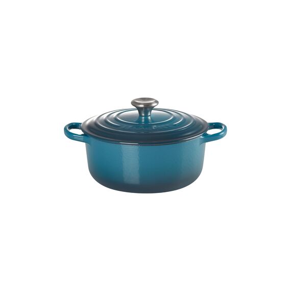 Le Creuset Signature Gusseisen-Bräter mit Deckel, Ø 20 cm, Rund, Für alle Herdarten und Induktion geeignet, Volumen: 2,4 l, 3,092 kg, Deep Teal, 21177206422430