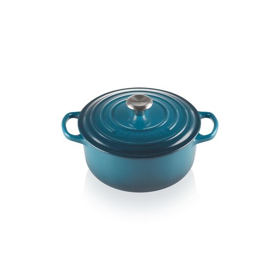 Le Creuset Signature Gusseisen-Bräter mit Deckel, Ø 20 cm, Rund, Für alle Herdarten und Induktion geeignet, Volumen: 2,4 l, 3,092 kg, Deep Teal, 21177206422430