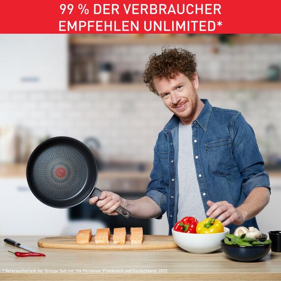 Tefal Unlimited On Wokpfanne Induktion 28 cm, katzfeste Titanium 6X Antihaftversiegelung, Thermo-Signal bei idealer Brattemperatur, für alle Herdarten geeignet, G25919
